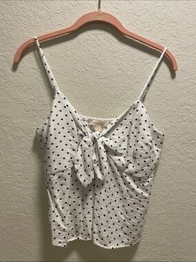 White Polka Dot Tie-Front Camisole